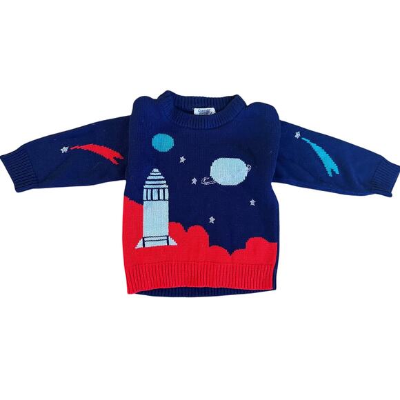 Vintage Children's Space Rocket Ship Nasa Planet Saturn Shooting Star 4T Navy - Picture 1 of 7